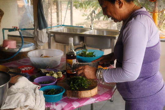 thai woman is cooking in her thai kitchen