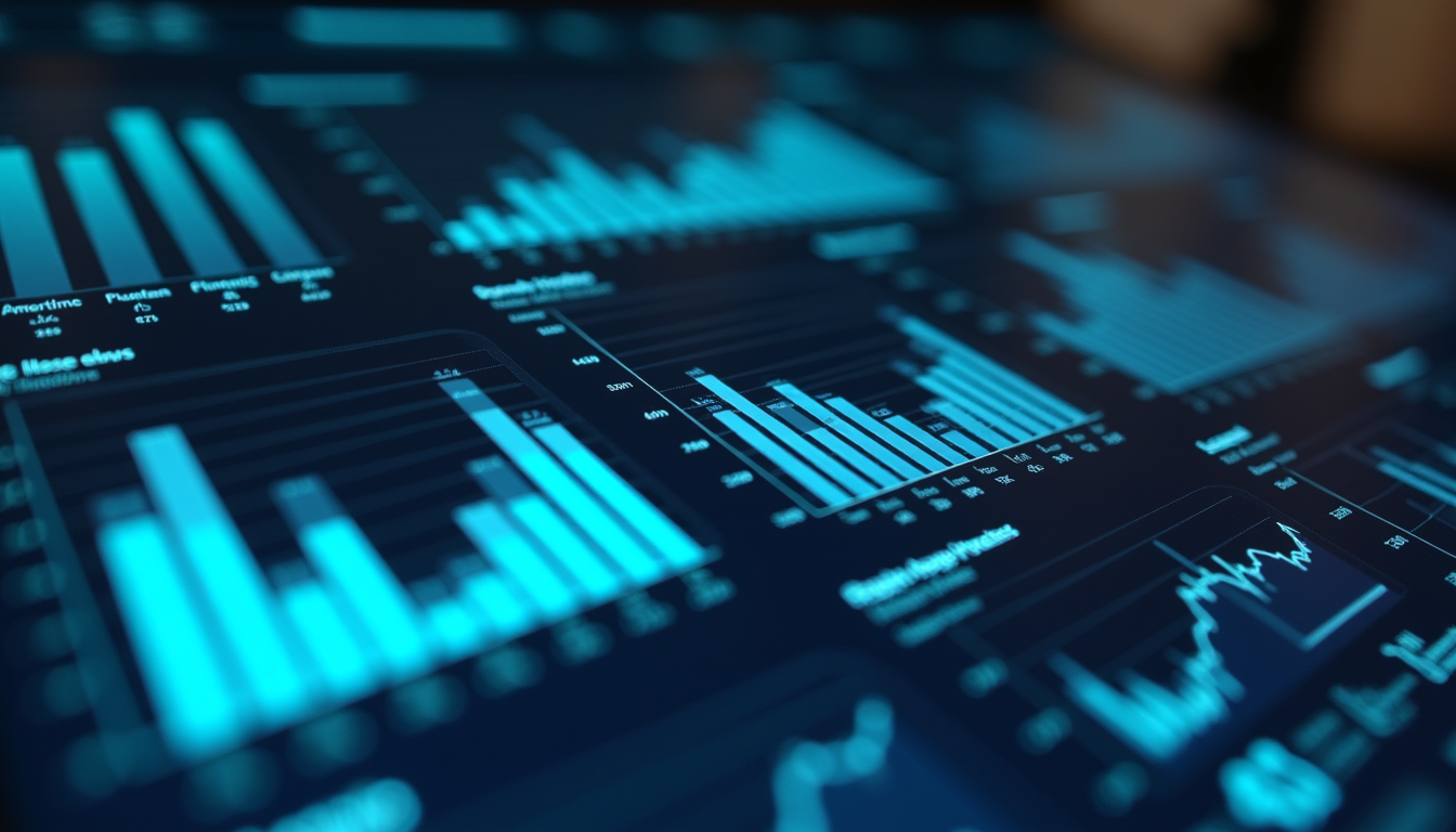 Eye-level view of a digital dashboard showing AI-powered marketing metrics