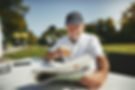 Golfer trinjt Cappucino und liest Neuigkeiten