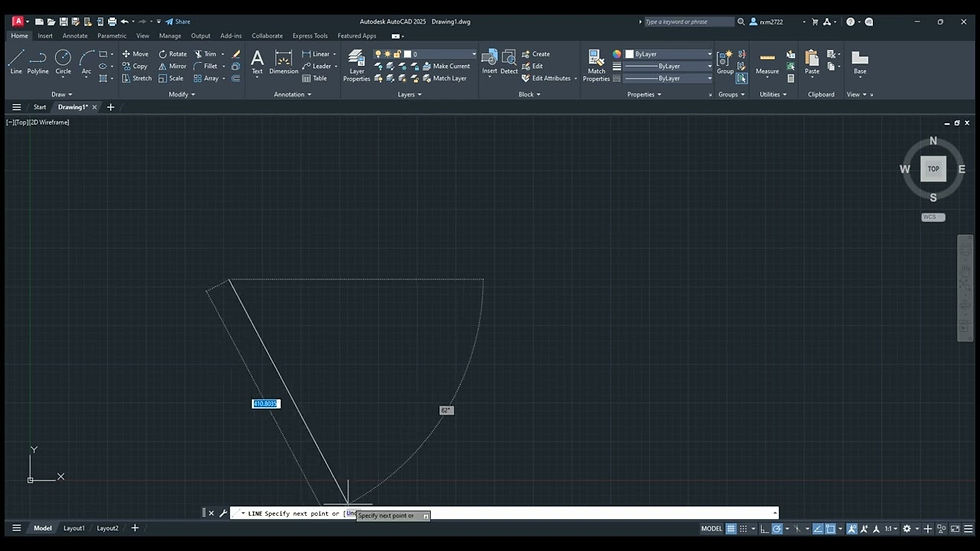 AutoCAD interface showing a 2D wireframe with a drawing in progress. Visible blue and green grid lines, and design tools on the top menu.
