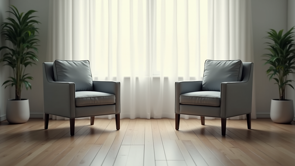 Close-up view of two chairs facing each other in a calm therapy room