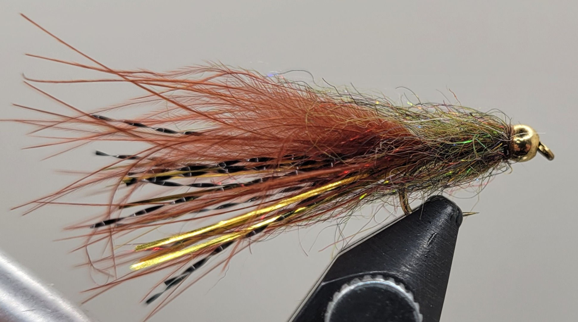 Mini Jig Streamer Leech Brown Gold Tail Olive Body Brass Bead "Triple B"