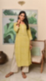Thumbnail: Lemon Yellow Block Printed Kurta  - Set of three