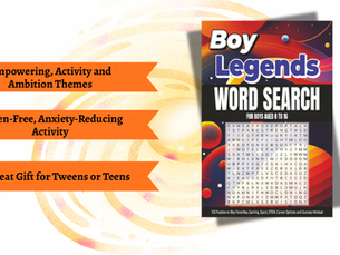 A word search puzzle book for boys ages 8 - 16 with the benefits of its themes.