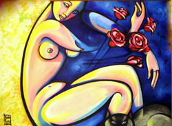 mujer con rosas y gato.jpg 1999
