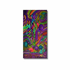 Vibrant abstract canvas wall art in purples and teals titled “Just Try It” by Nicole McNamara, original oil painting print