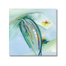 Abstract painting 'Everything I Am Not' by Nicole McNamara featuring layered mint green, lavender, and yellow brushwork — exploring softness, privacy, and emotional restraint