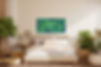 Abstract canvas wall art from an original oil painting above a serene bedroom with neutral textures and plants, creating a grounded, calming space for rest, reflection, and continued growth.