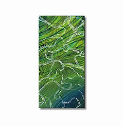“The Emerald Depth Within” by Nicole McNamara — abstract canvas wall art print from original oil painting, greens and blues with white threads symbolizing peace and connection.