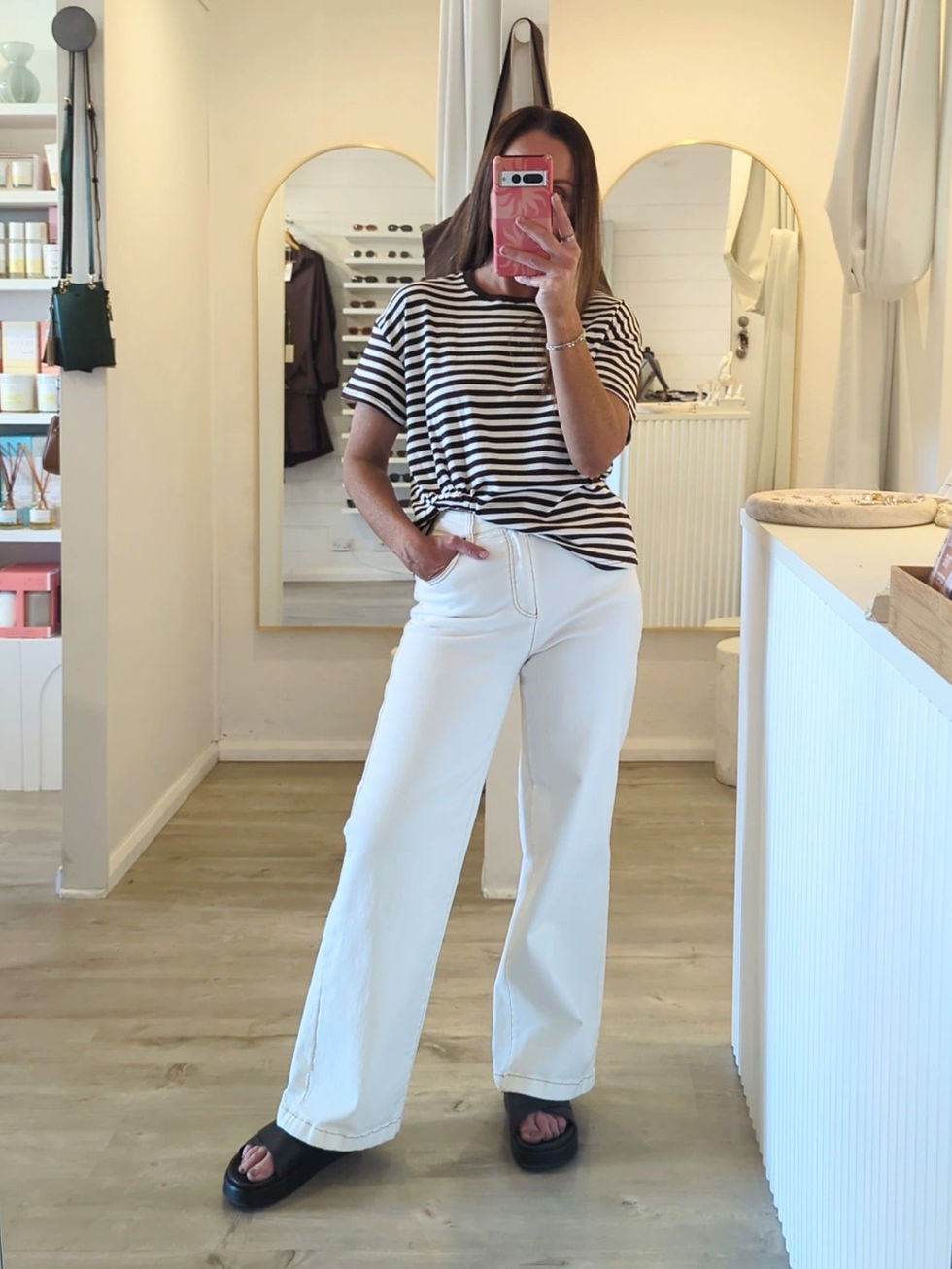 Thumbnail: Easy Tuck Tee | Choc/Ivory Stripe
