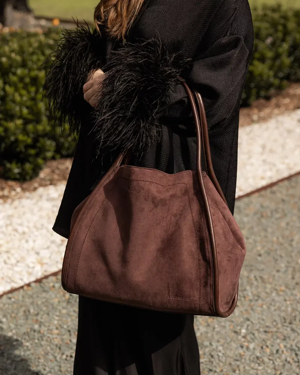 LOUENHIDE | Sutton Suedette Shoulder Bag | Chocolate