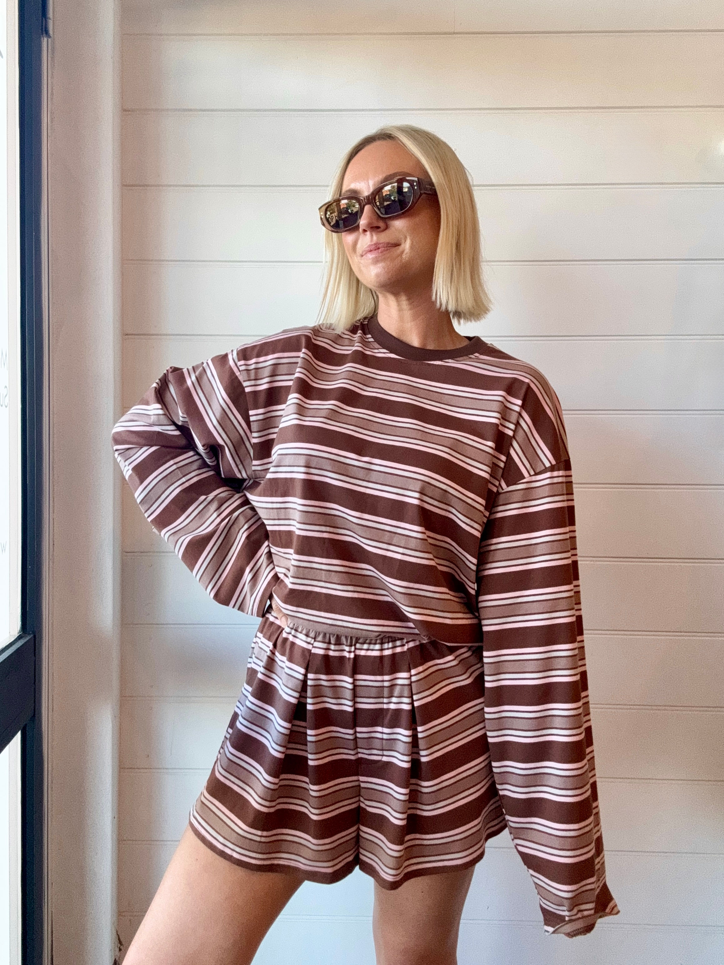 Kalbarri Set | Choc/Pink Stripe