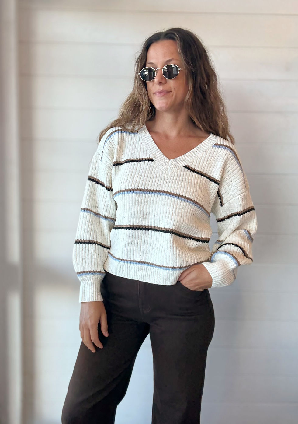Thumbnail: Lola Knit | White Fleck with Stripes