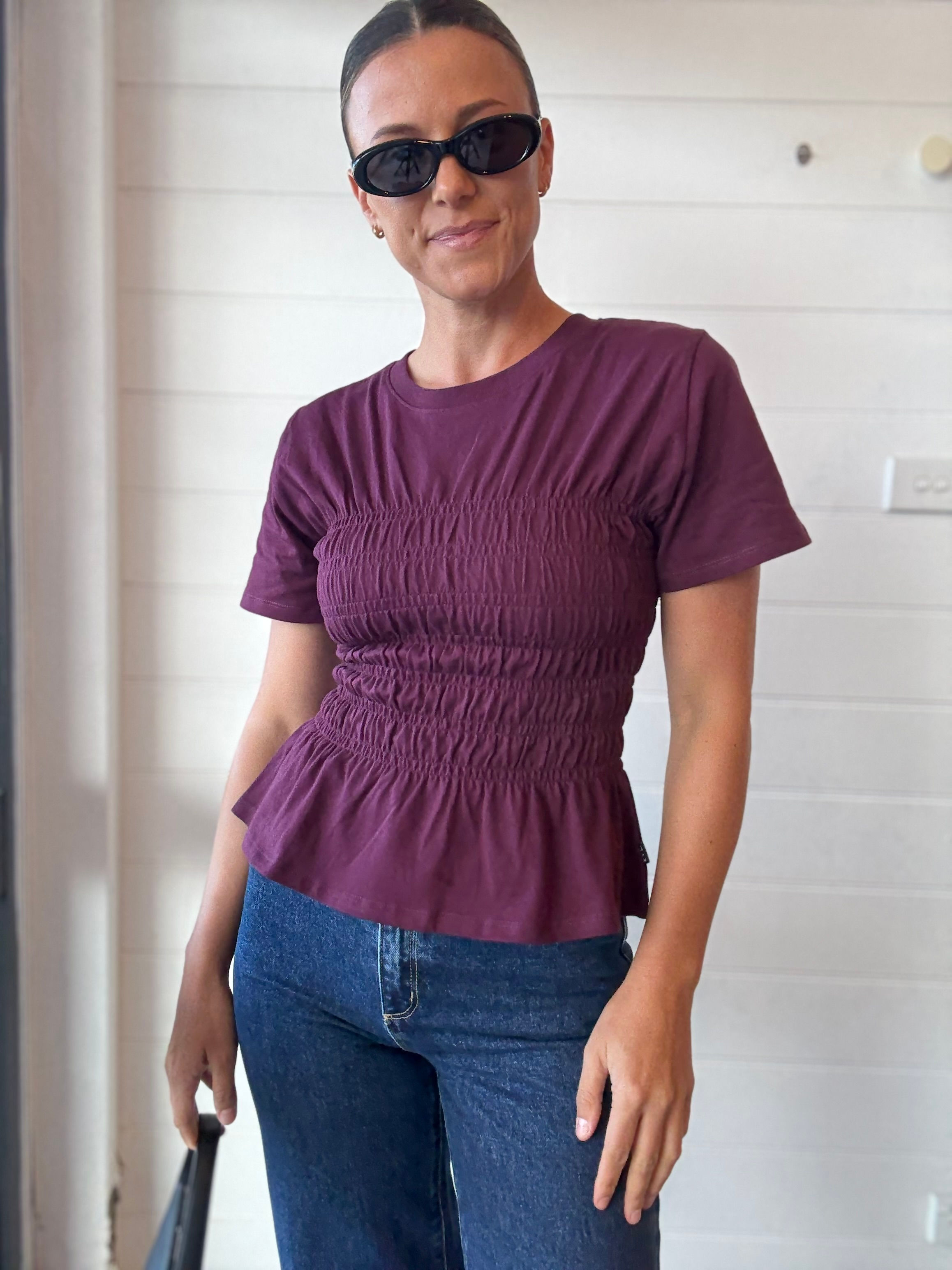ALL ABOUT EVE | Lipa Rouched Top | Wine