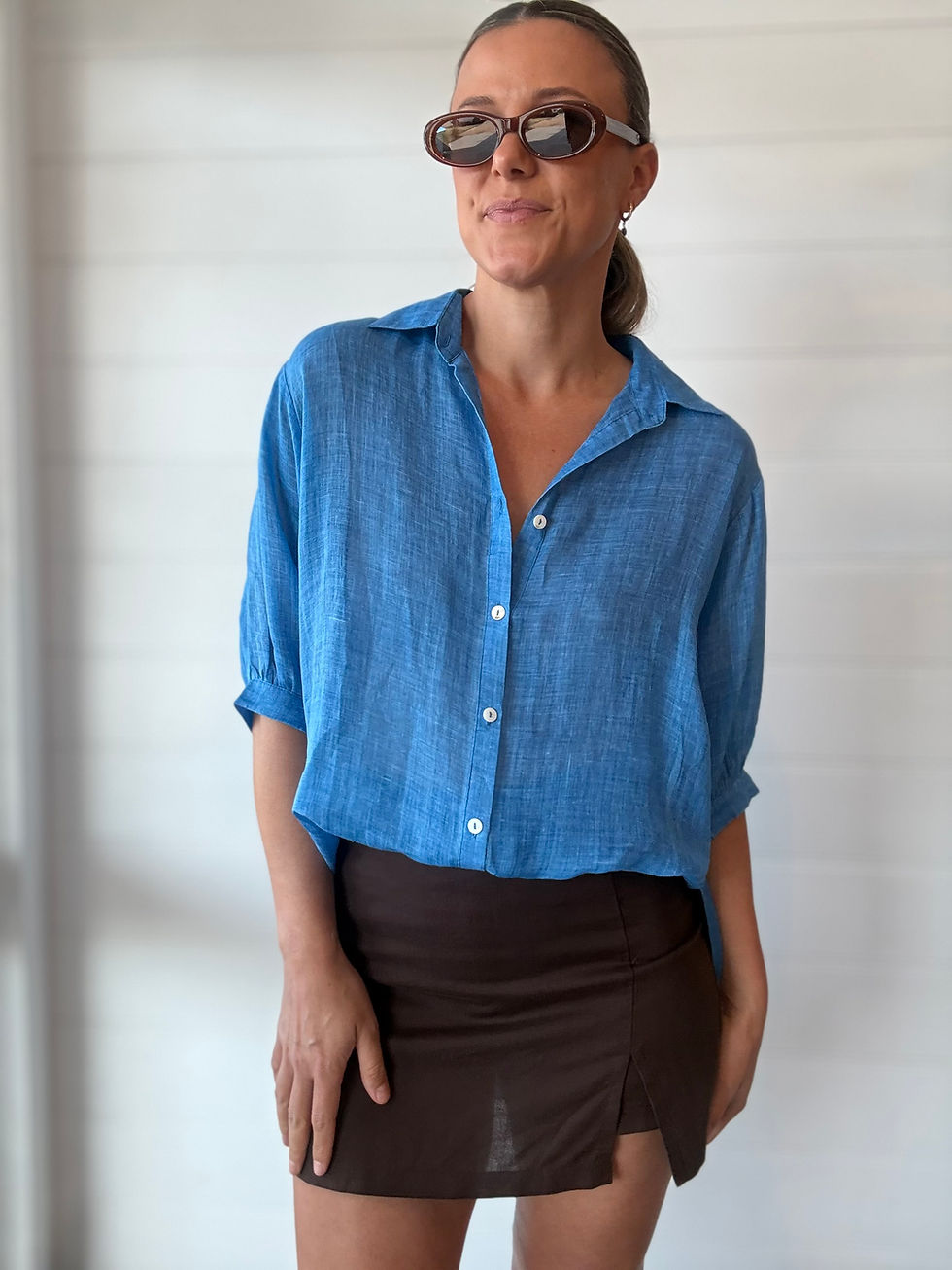 Thumbnail: Cove Sheer Linen Top | Cobalt Blue