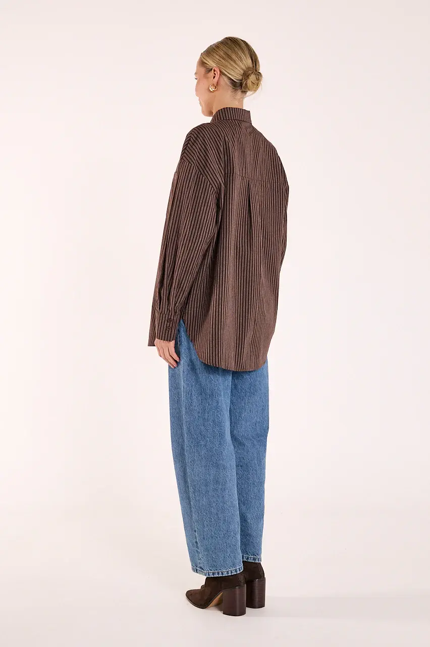 Thumbnail: FEATHER & NOISE | Emily Shirt | Chocolate Stripe