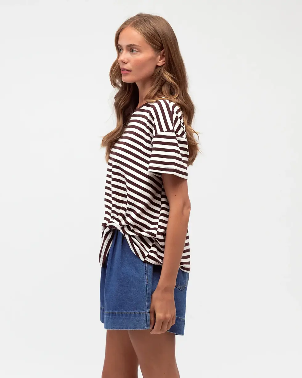 Thumbnail: Easy Tuck Tee | Choc/Ivory Stripe