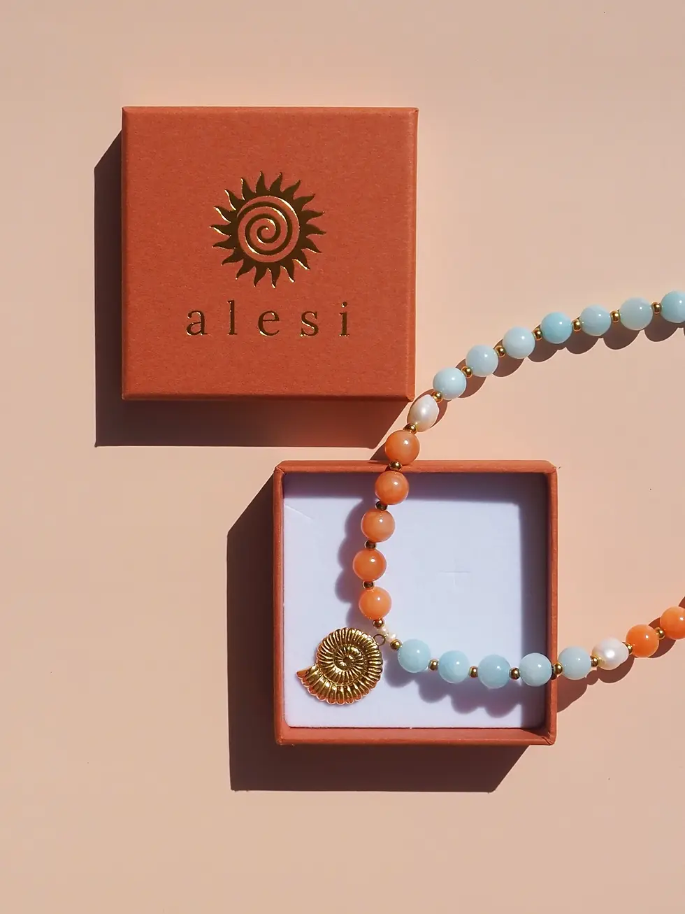 Thumbnail: ALESI JEWELLERY | Beaded Necklace | Freshwater Pearl Spiral Shell