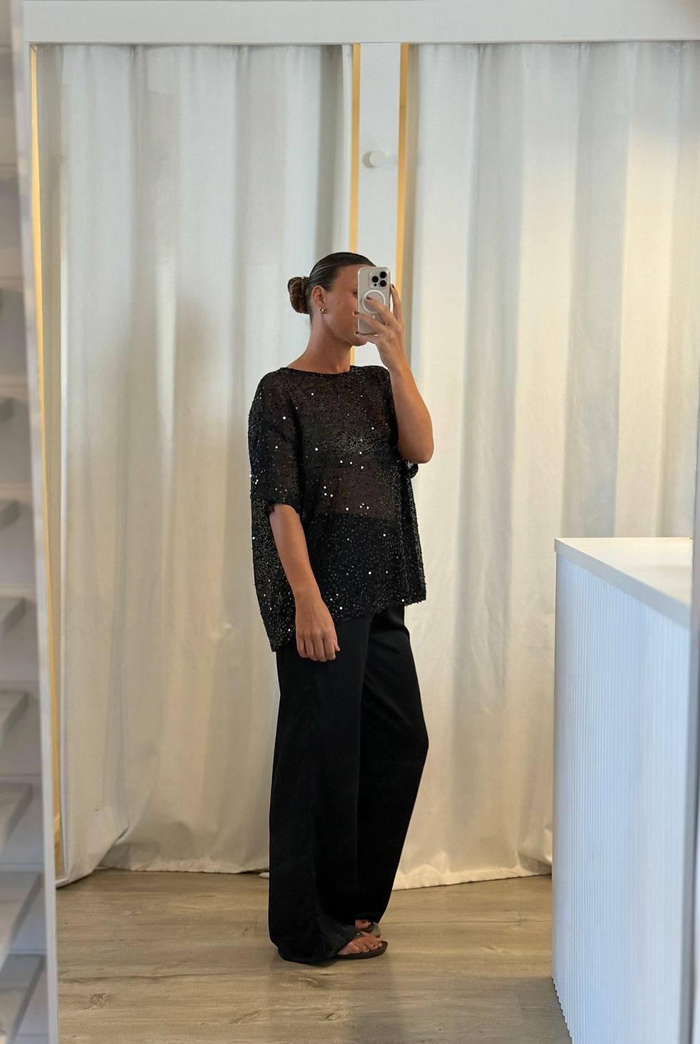 Thumbnail: BY FRANKIE | Sequin Top and Satin Pant Set | Black