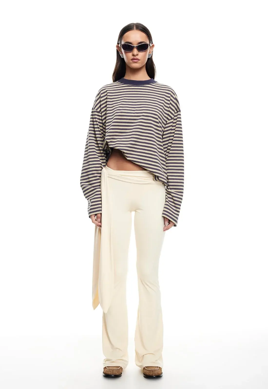 LIONESS | Bloom Long Sleeve Top | Beige Stripe
