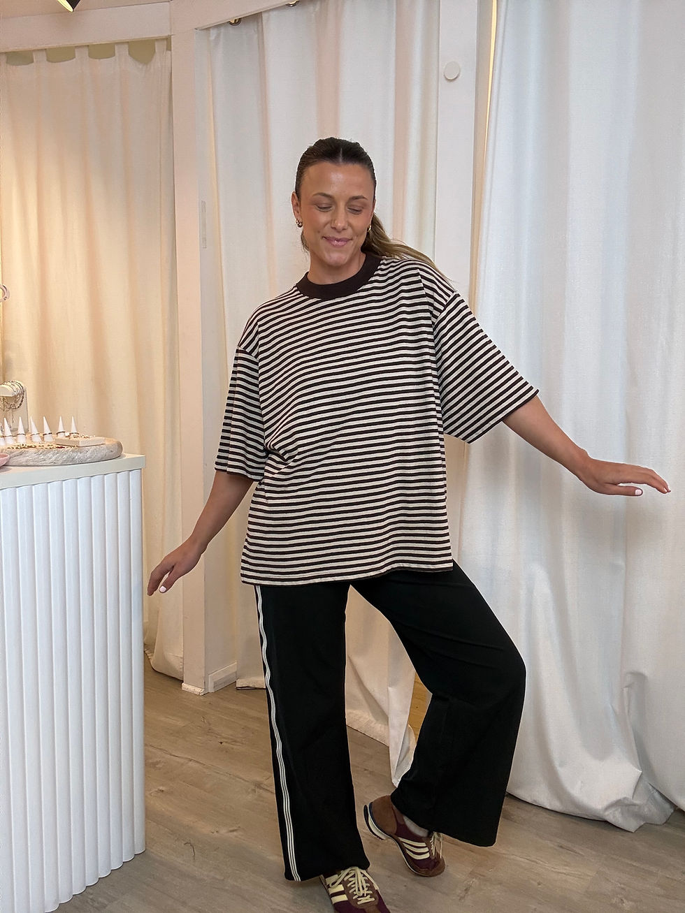 Thumbnail: ALL ABOUT EVE | Paloma  Stripe Tee| Brown and Beige Stripe