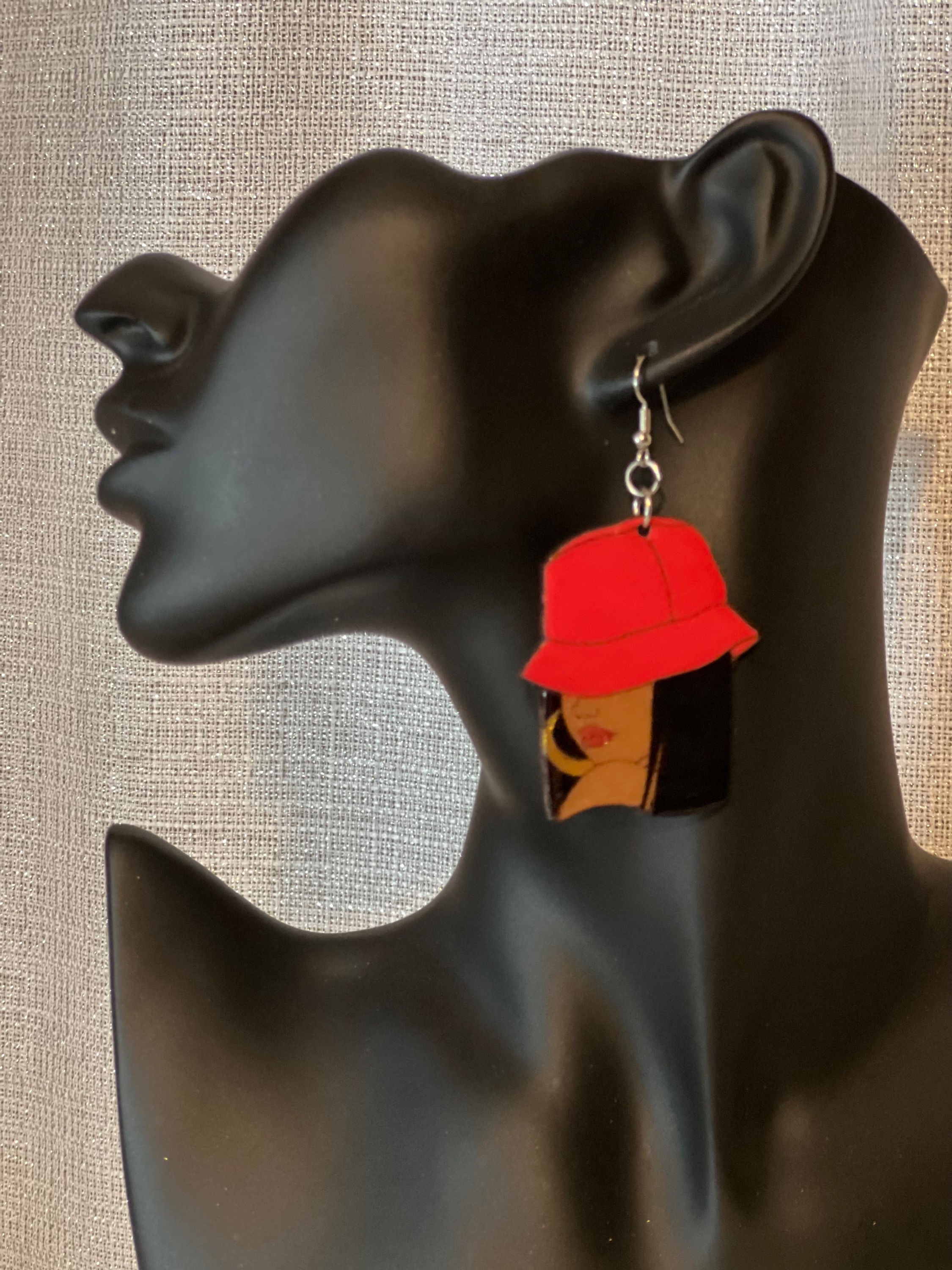 Bubbles- Wooden Earrings (Red Hat)