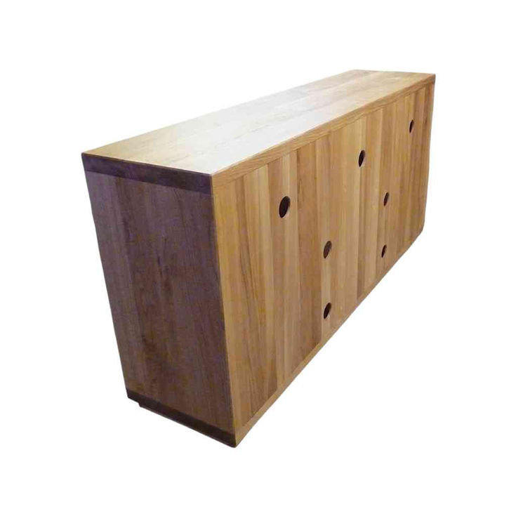 Rustic solid oak TV stand front view rear view