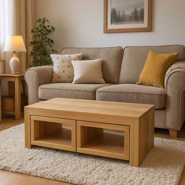 rustic oak coffee table with 2 cube units