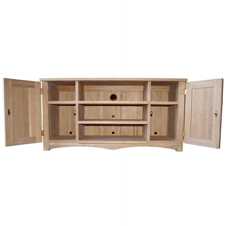 Rustic Oak TV Stand with 2 Doors and 2 Shelves open view
