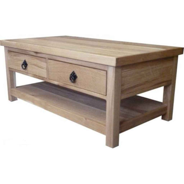 made to measure rustic oak coffee table with drawers and shelf