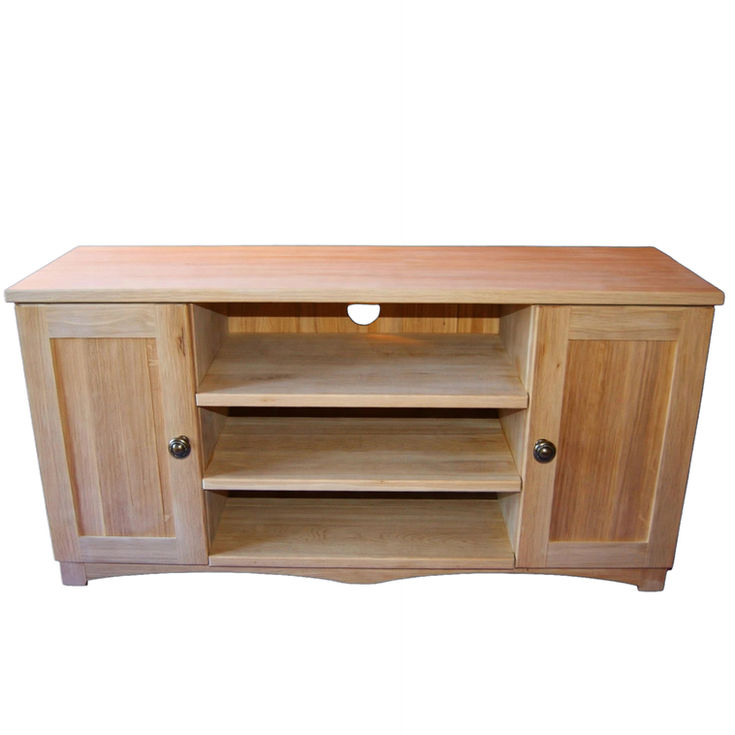 Rustic Oak TV Stand with 2 Doors and 2 Shelves top view