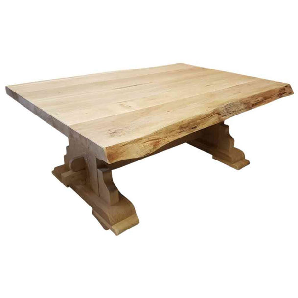 Unique rustic oak Live Edge coffee table in a modern living room