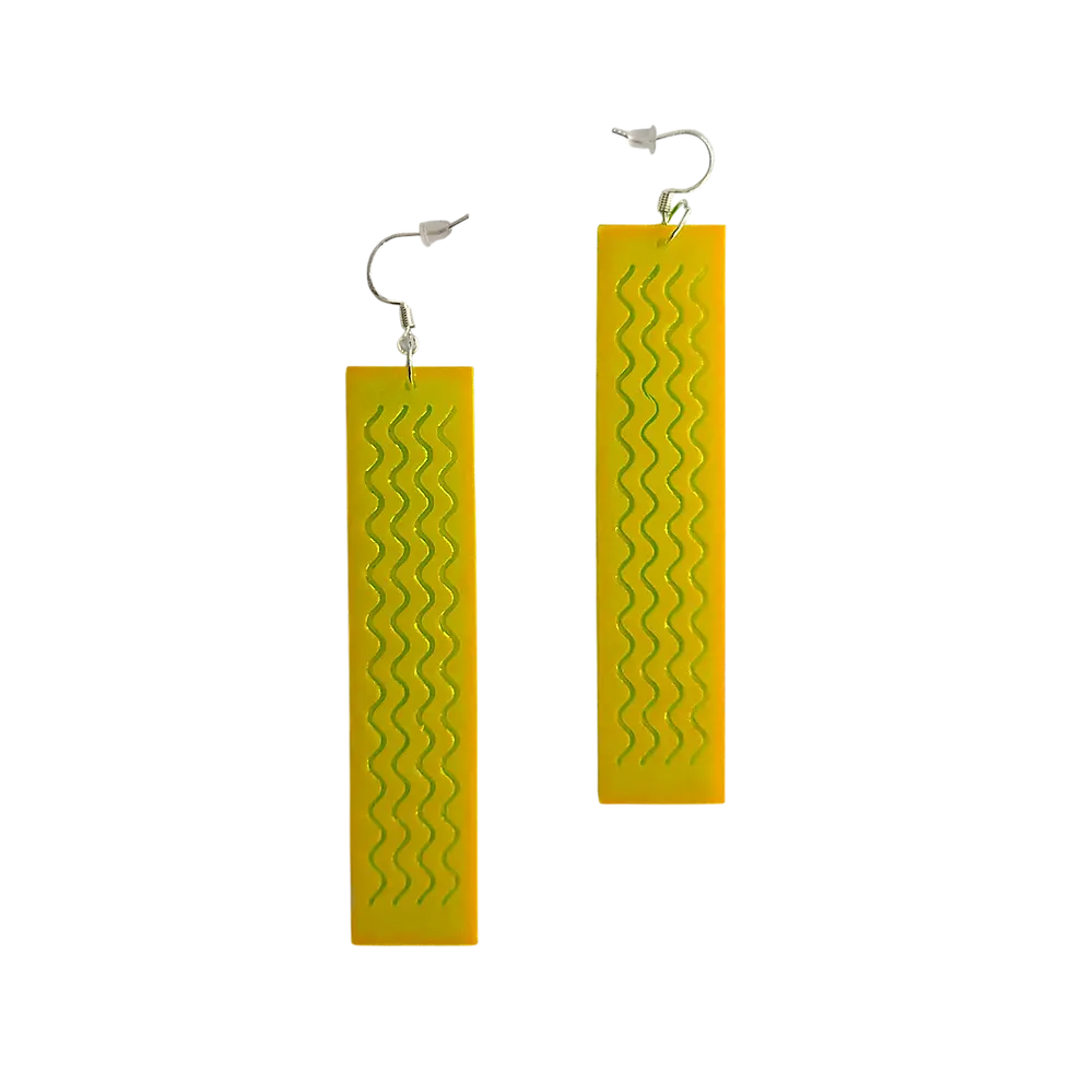 Yellow Handmade long acrylic dangle earrings lightweight modern statement jewellery UK