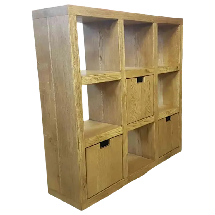 Rustic Oak 9 Cube Display Unit with 3 Doors 2