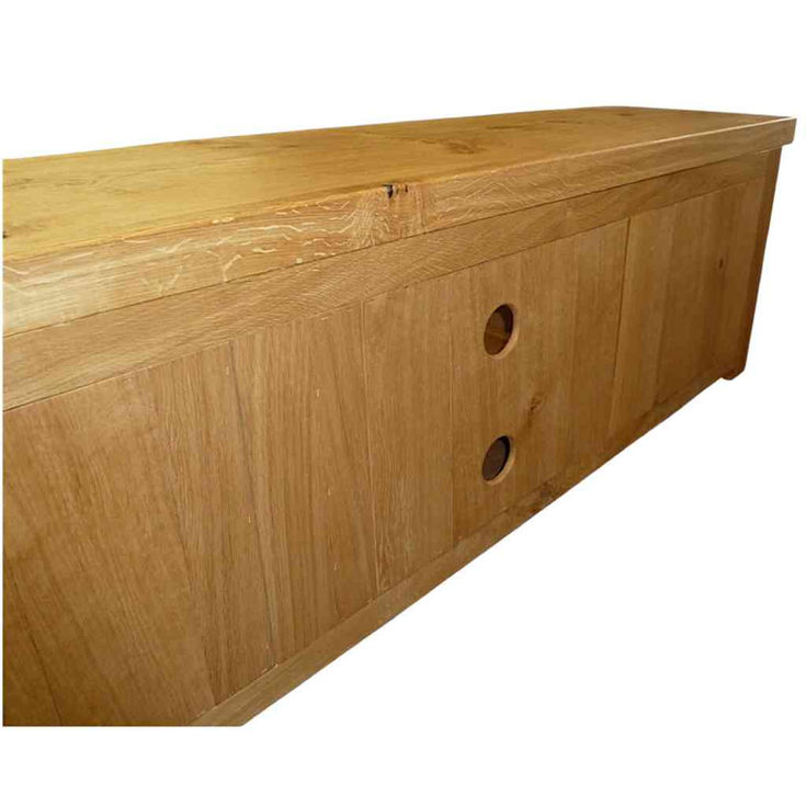 rustic solid oak waney edge TV stand rear view