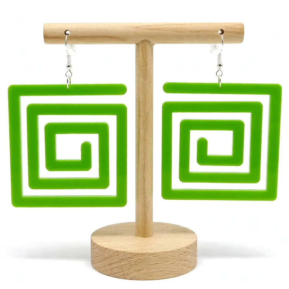 Vortex Square acrylic drop earrings - hypnotic geometric spiral design handmade UK