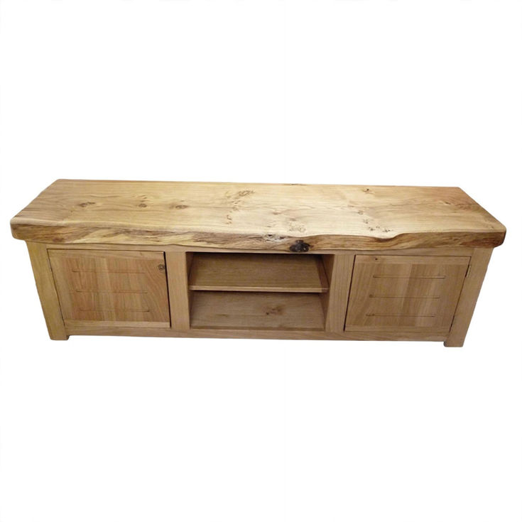 Custom Made Rustic Oak Live Edge TV Stand with 2 Doors top view