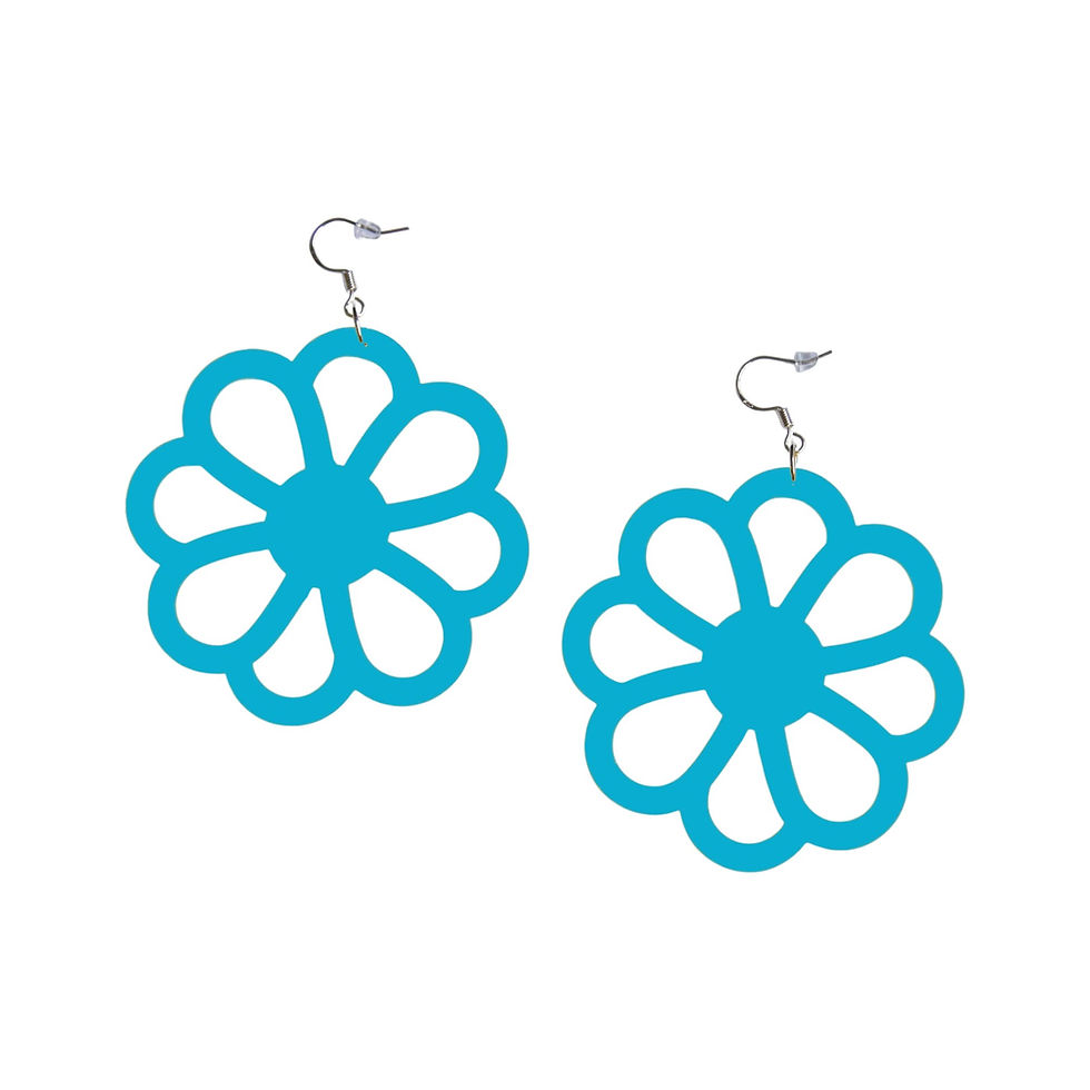 Thumbnail: Turquoise Handmade acrylic daisy dangle earrings lightweight floral statement jewellery UK