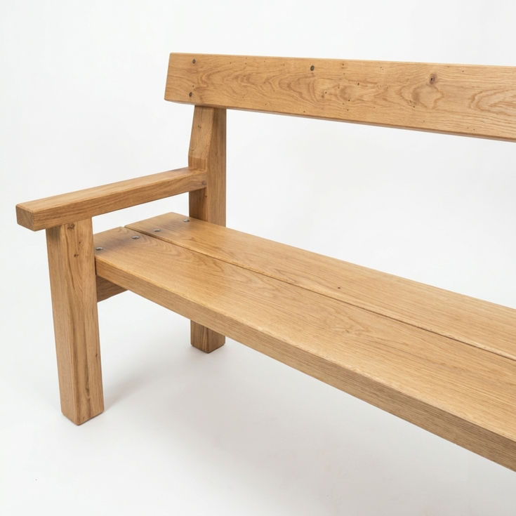 Custom Made Solid Oak Wide Garden Bench close up