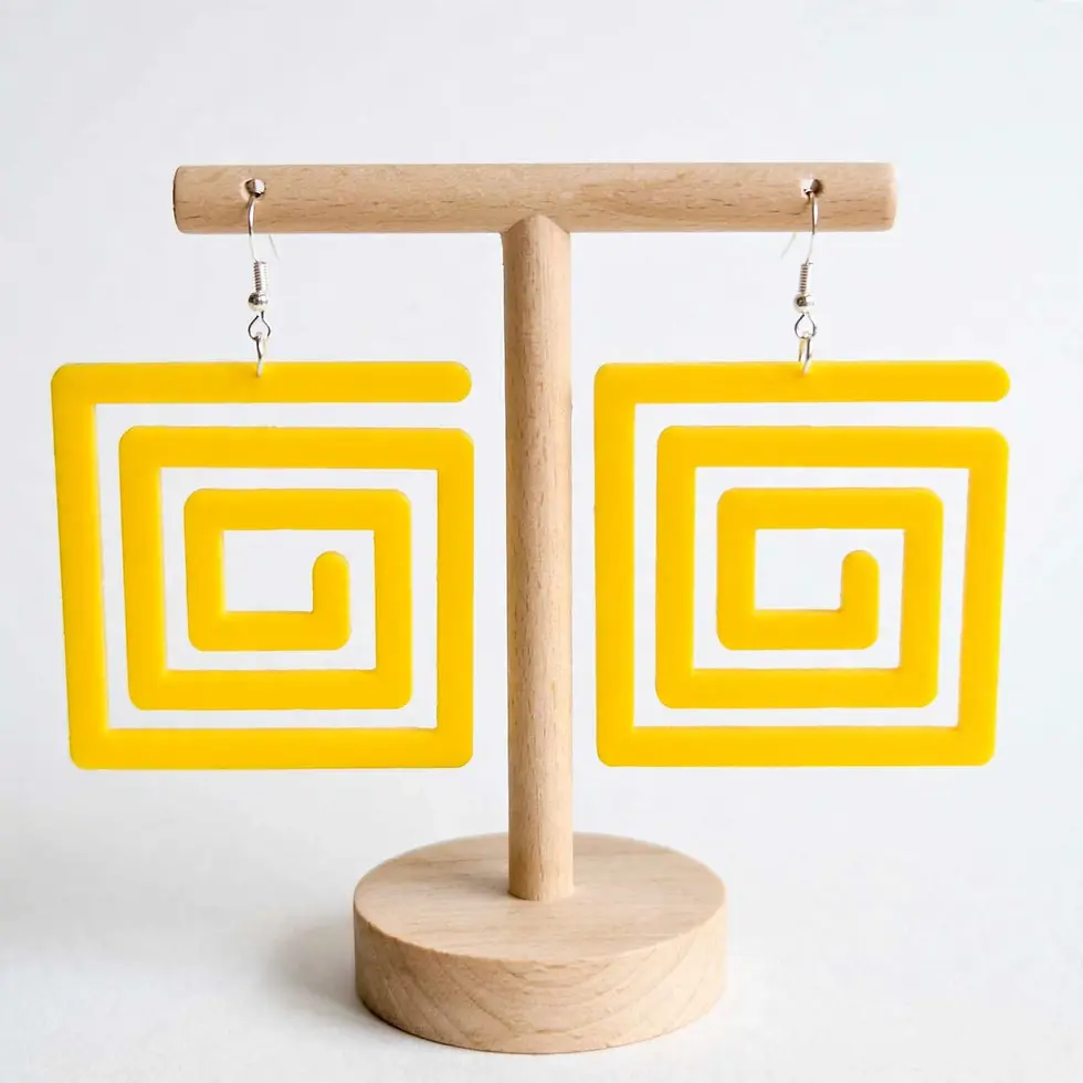 Thumbnail: Vortex Square acrylic drop earrings showing captivating geometric spiral motif