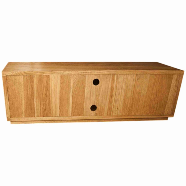Custom made Rustic Oak Plank TV Stand with 4 Compartments rear view cable access