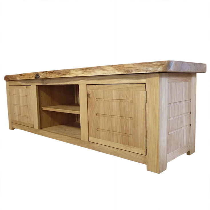 Handcrafted Rustic Oak Live Edge TV Stand with 2 Doors end view