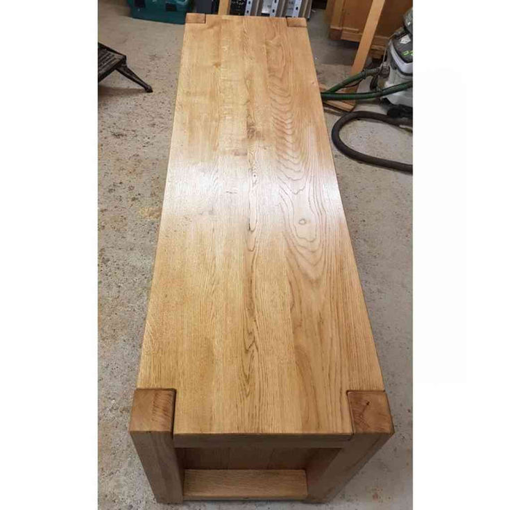 Top angle view of rustic solid oak media unit furniture
