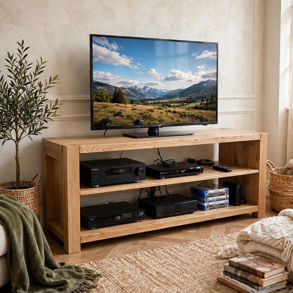 Chunky rustic oak tv stand open rear solid oak ventilated tv unit
