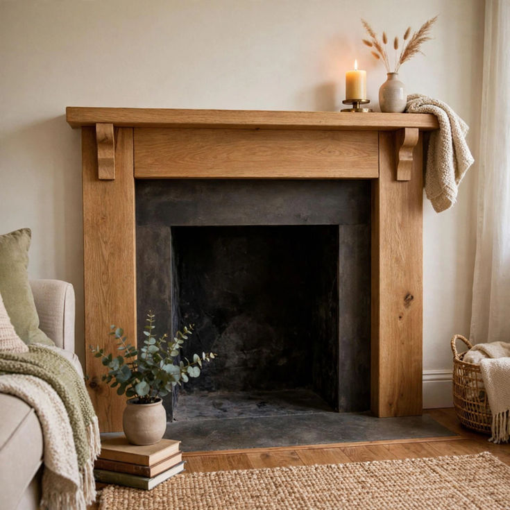 Rustic Oak Fire Surround with Corbels custom made fireplace from solid oak