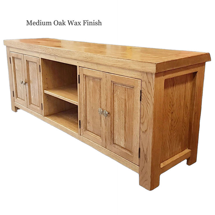 chunky rustic oak TV stand with 4 doors medium oak wax finish