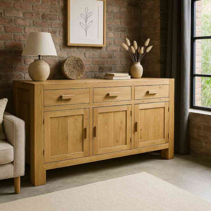 rustic solid oak farmhouse sideboard handcrafted in living room