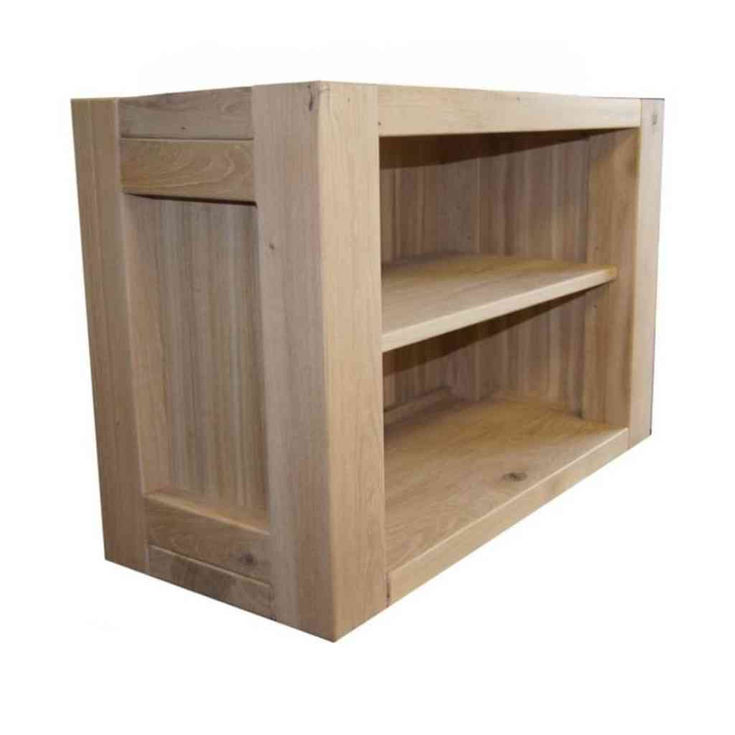 Solid oak TV stand side angle craftsmanship detail