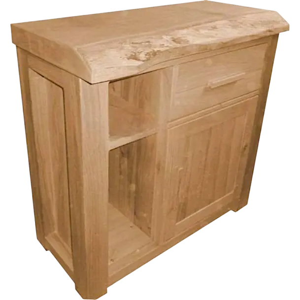 Rustic solid oak waney edge sideboard front view handmade UK