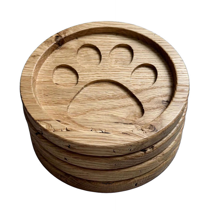 Rustic Oak Cat Paw Coasters custom made from character oak